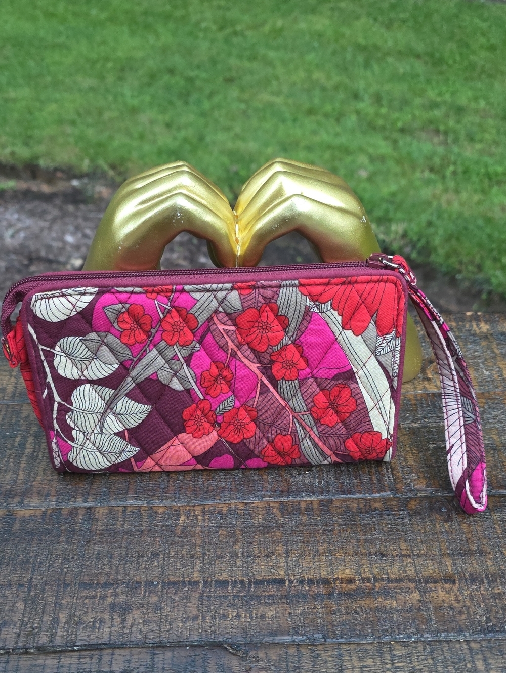 Vera Bradley Quilted Wristlet in Red and Pink Floral